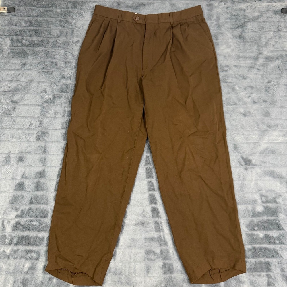 Paul Dione Brown Wool Pleated Dress Pants Mens 36 Made Canada Union Made Vintage